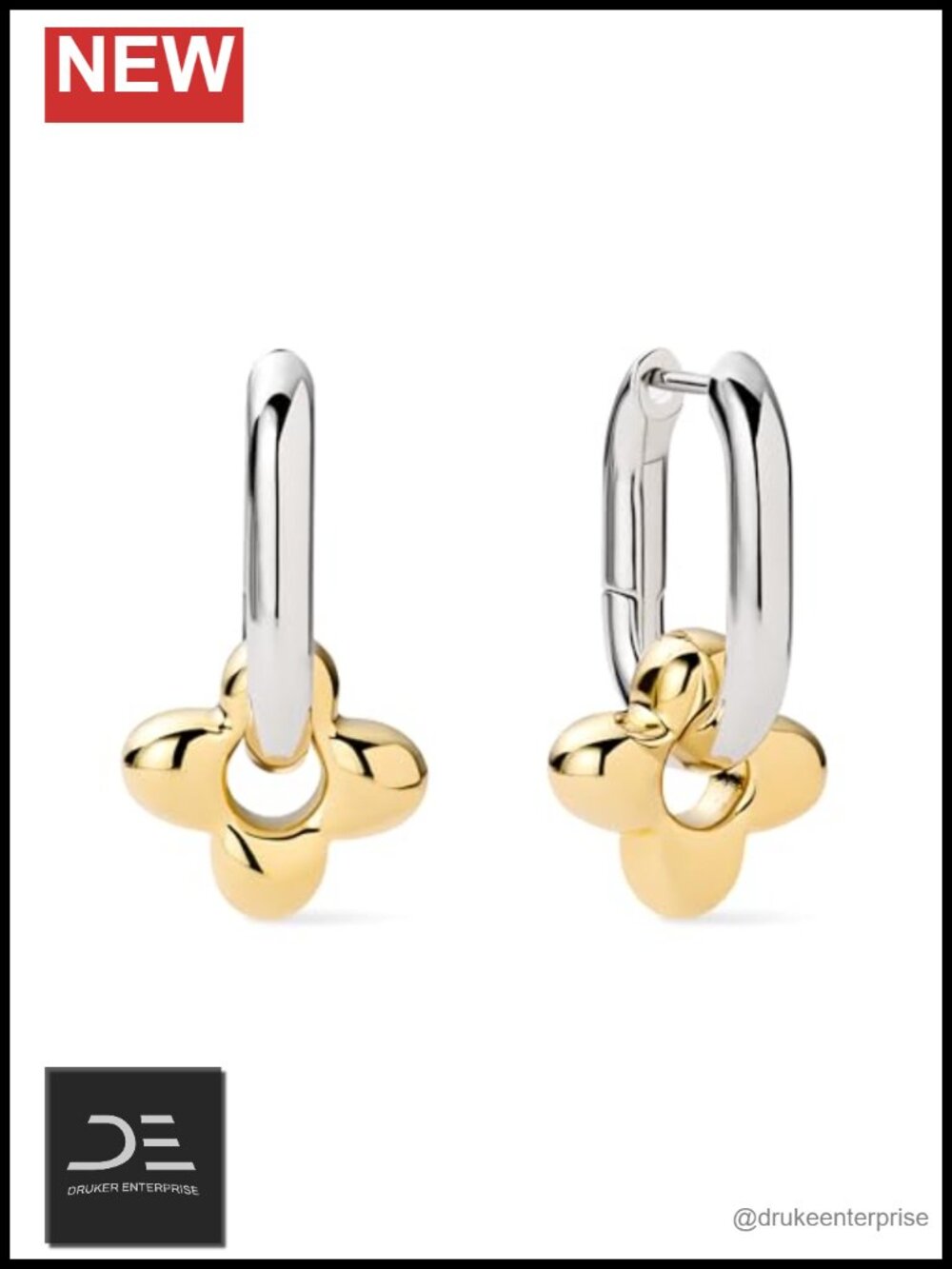 Huggie Hoop Earrings 14K Gold Plated & Silver Rhodium - Dainty Floral Charm -